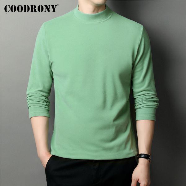 Camisolas masculinos da marca Coodrony Pure Color Mock Neck Sweater Men Rous