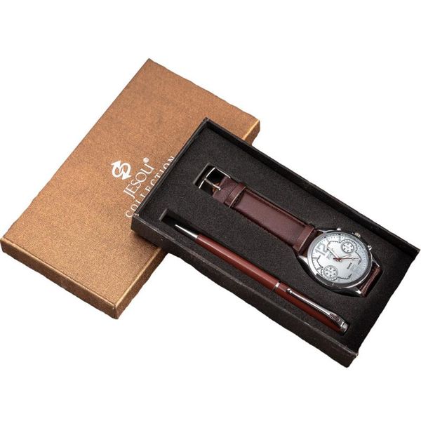 Orologi da polso 2Pcs / Set Orologi da uomo di lusso Set Confezione regalo Orologio di moda per uomo Penna di alta qualità Orologio da polso maschile Regalo di NataleOrologi da polso