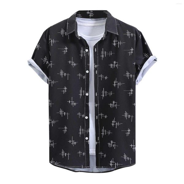 Camisetas masculinas Camisa coreana Camisa masculina de verão Bloups Bloups Black Ethnic Print for Men Roupas Vintage