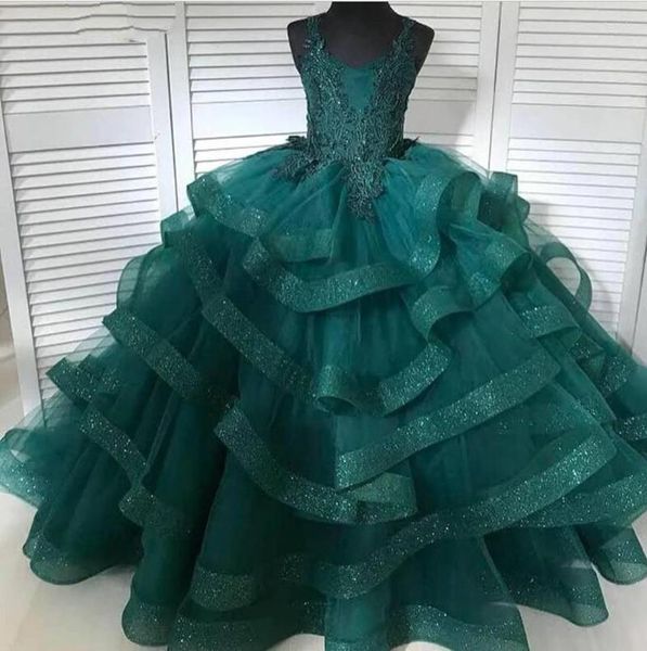 Abiti da ragazza Bambini Eleganti abiti da ballo lunghi in tulle verde Abiti da laurea per bambini Abito da damigella d'onore da sposa per adolescenti