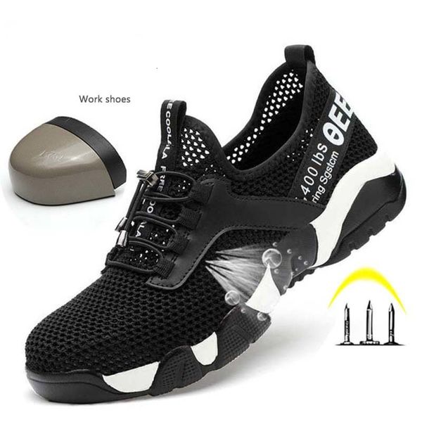 Botas homens de aço toe sapatos de segurança de trabalho leve respirável reflexivo casual sneaker evitar piercing mulheres botas de proteção 230302