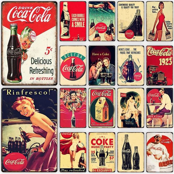 Nordisches Retro-Metall-Blechschild, dekorativer Teller, Cola-Getränk, Vintage-Blechschild für Bar, Club, Café, Kunst, Plakette, Poster, Zuhause, Küche, Wand, personalisiertes Dekor, Bildgröße 30 x 20 cm, w02