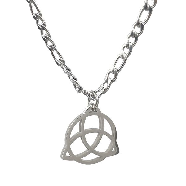 Für Herren und Damen: Coole keltische Dreifaltigkeitsknoten-Halskette mit Anhänger, Edelstahlkette, 61 cm, Silber. Wählen Sie den Kettenstil