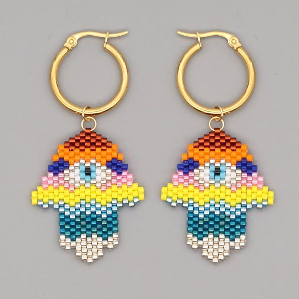 Boucles d'oreilles Go2Boho Hamsa main boucle d'oreille Miyuki brique point boucles d'oreilles perlées pour femmes Boho bijoux 2023 inoxydable Pendientes lustre