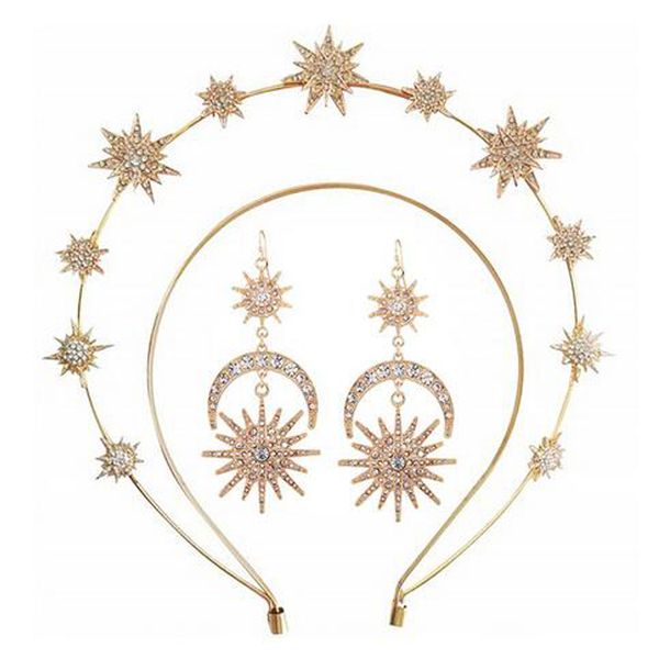 Halo Crown Stars Goddess Crown Halo Headband e Coroas para Mulheres Boho Nupcial Casamento Headpiece