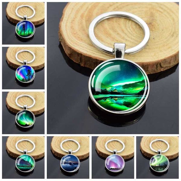 Chave Rings Lights Northern Lights Creative Glass Crystal Luminous Keychain Pinging Glowing Key Holder Glow in Dark Jewelry Astronomy Gift R230301