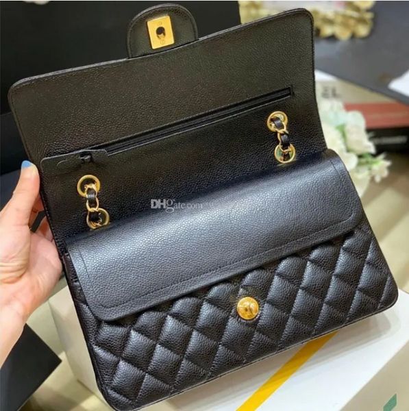 10a Bolsa de designer de melhor qualidade Jumbo Double Flap Bag Luxury 23cm 25cm 30cm Real Caviar Caviar Classic All Black Bolsa Bolsa acolchoada