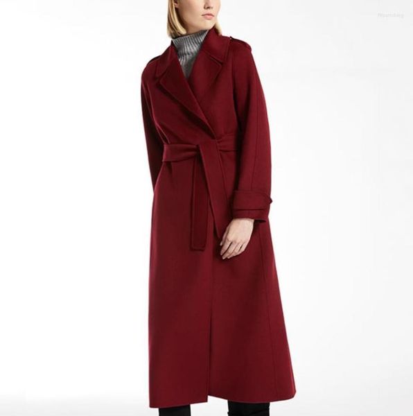 Lã feminina 2023 Moda Cashmere Coat Autumn Winter Women Women Vintage Slim Long Split Designer com Luxo de Pocket Bolt