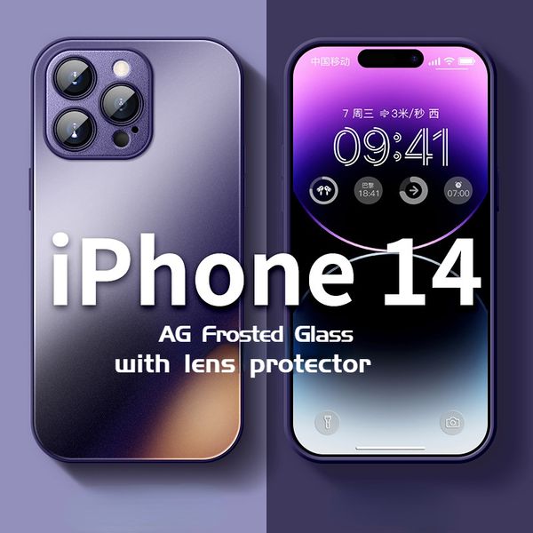 Custodia per telefono in vetro opaco siliconico AG per IPhone 14 13 Pro Max 11 12 Mini XS Max XR X 8 7 Plus Piazza satinata con protezione per obiettivo fotocamera Cover posteriore morbida per paraurti