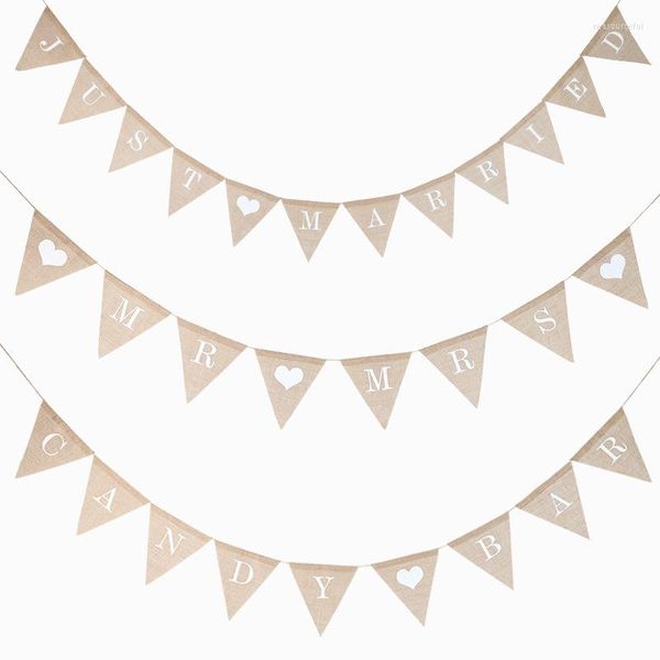 Decoração de festa Personalize a bandeira letra A-Z Banner Jute Burlap Bunting Banners Chá de bebê Birthday Wedding Candy Bar Decor