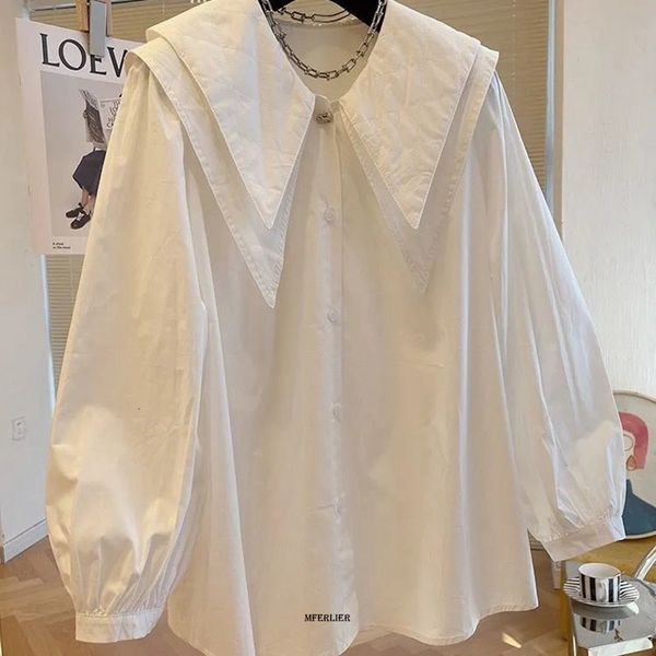 Camicette da donna Camicie Taglia grande 6XL 150KG Camicia bianca Colletto alla Peter Pan Top da donna grande Top da donna a maniche lunghe Camicia autunnale Top da donna grande 230302