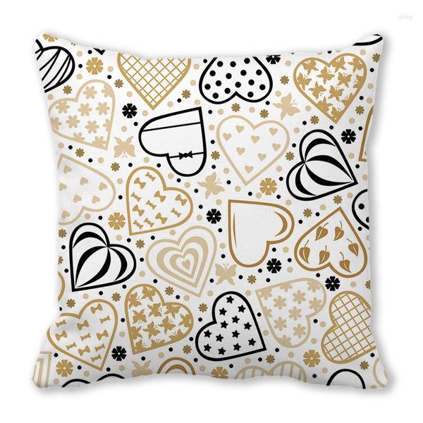 Kissenbedeckung 45x45 cm niedliche Quadratwurf -Hülle Home Sitzsofa Dekoration Goldene Farbe Liebe Herz