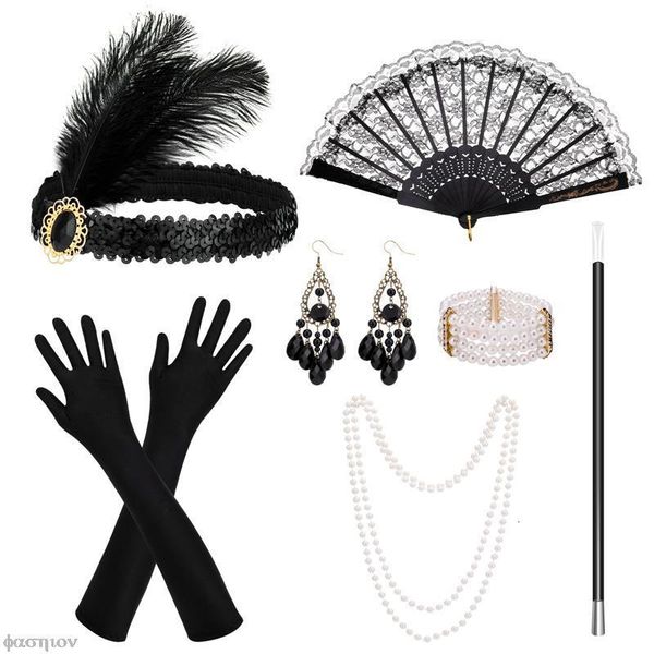 Ohrringe Halskette baumeln Kronleuchter 1920er Jahre Frauen Vintage Flapper Gatsby Kostüm Zubehör Set 20er Jahre Stirnband Perlenkette Handschuhe Zigarettenspitze Anime 230302