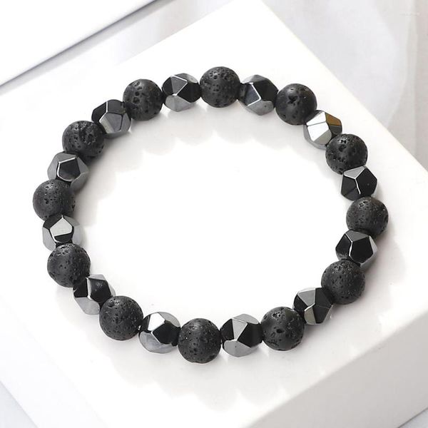 Strand Men Breaded Bracelet Tigre Natural Eye Stone Black Lava Obsidiana Não Magnética Irregular Hematite Bracelets Bangles Bangles Soul Jóias