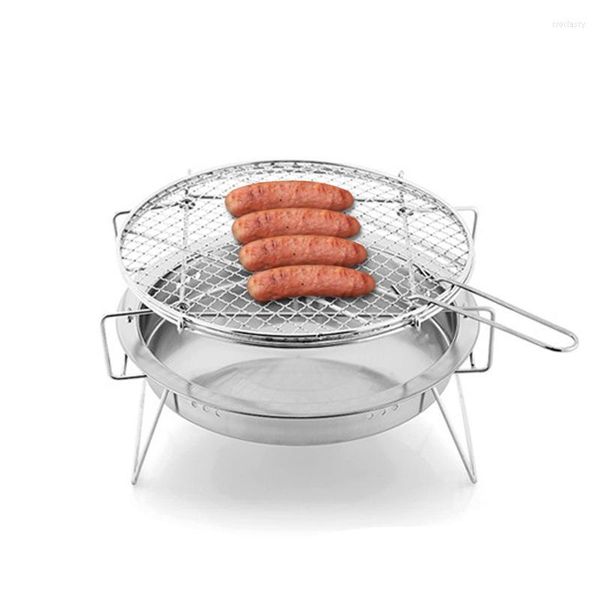 Set di stoviglie Forno per barbecue all'aperto Bruciatore portatile Picnic per uso domestico Stufe pieghevoli Griglia in acciaio inossidabile Pentole Strumento falò 3 pezzi / set