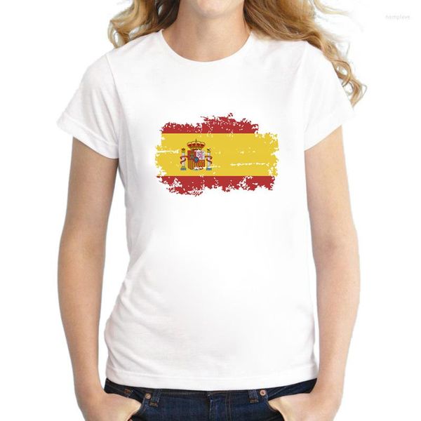 Damen-T-Shirts mit der berühmten Stierkampf-Nationalflagge Spaniens. Damen-Shirt, kurzärmelig, Fans jubeln für Baumwolle