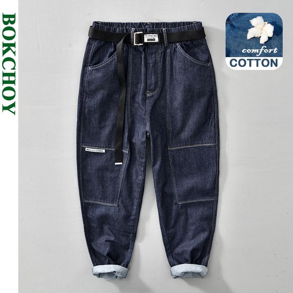 Jeans maschile autunno inverno uomini retrò a colori a colori a colori jeans sciolti pantaloni casual tascabili abbigliamento blu da lavoro blu l8220 230302