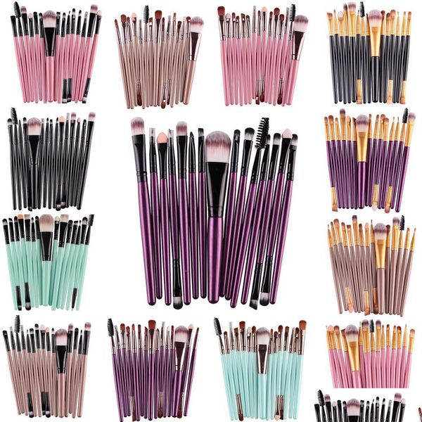 Pennelli per trucco Set Ombretto Fondotinta in polvere Eyeliner Ciglia Pennello per labbra Strumento di bellezza cosmetica 15 Pz / kit J1546 Consegna goccia Salute Dhl5O