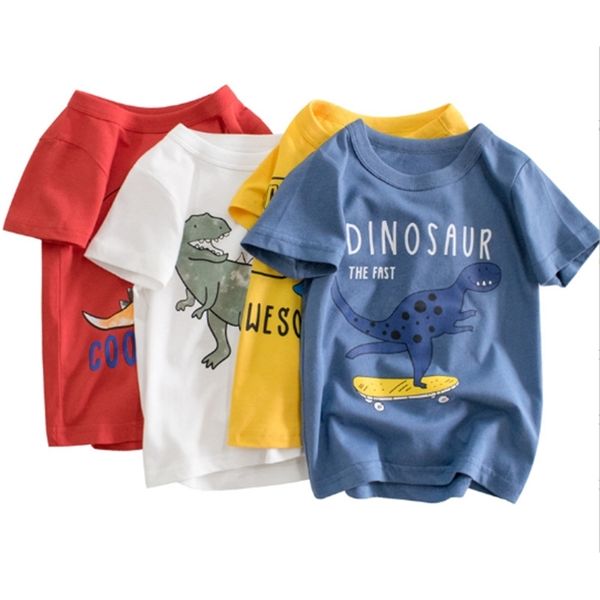 Tshirts dinossauros para meninos e meninas Tops de algodão da moda Crianças legais crianças de 110 anos de idade, manga curta de verão 230301