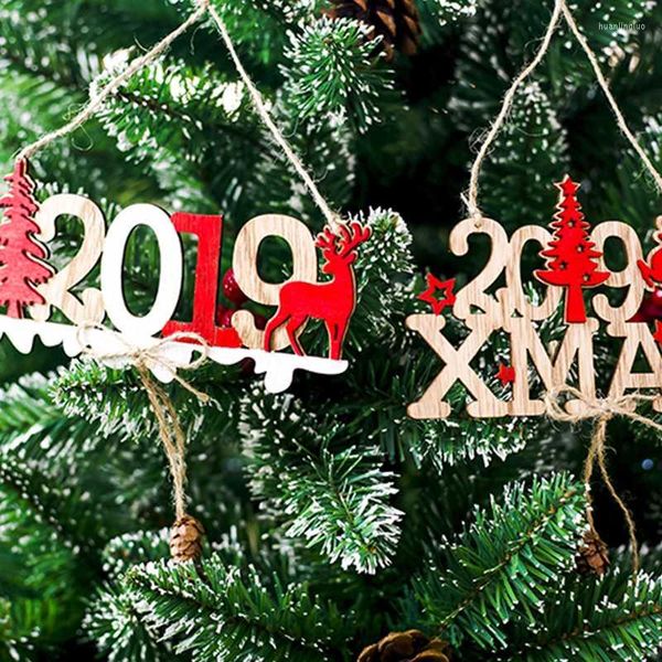 Decorazioni natalizie 1PC Ornamenti decorativi in legno Decorazioni per alberi Anno 2023 XMAS Letter Pattern Ornamento in legno cavo