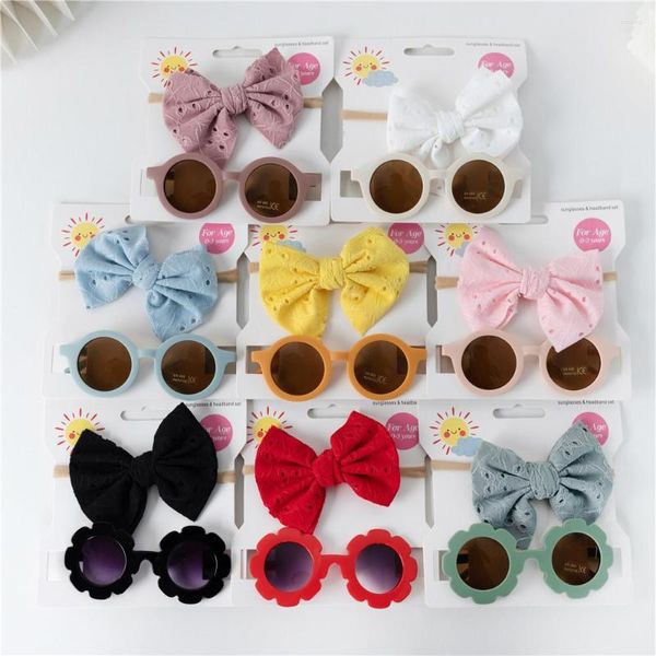 Аксессуары для волос детские солнцезащитные очки Set Girl Bands Дети Kawaii Headds Bows Blains Hair Headwear милый эластичный