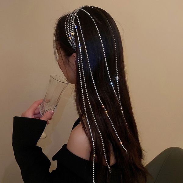 Nova faixa de cabeça de strass full para cabelos mulheres compridas chrice tassel chapnder and hair acessórios de casamento jóias de cabelo