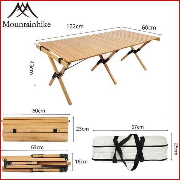 Camp Furniture Tragbarer Camping-Rolltisch aus Holz, klappbarer Stil, stabiler Grill, massives Holz, Fahrt, Grill, Picknick im Freien