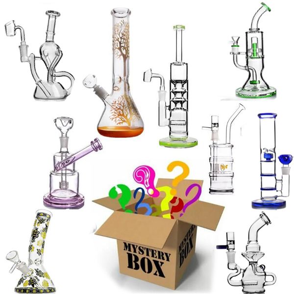 IN MAGAZZINO Mystery Box Narghilè a sorpresa Blined Multi stili Bong in vetro per acqua Accessori per fumatori Tubi per percolatore Perc Oil Rig Dab Rigs Migliore qualità