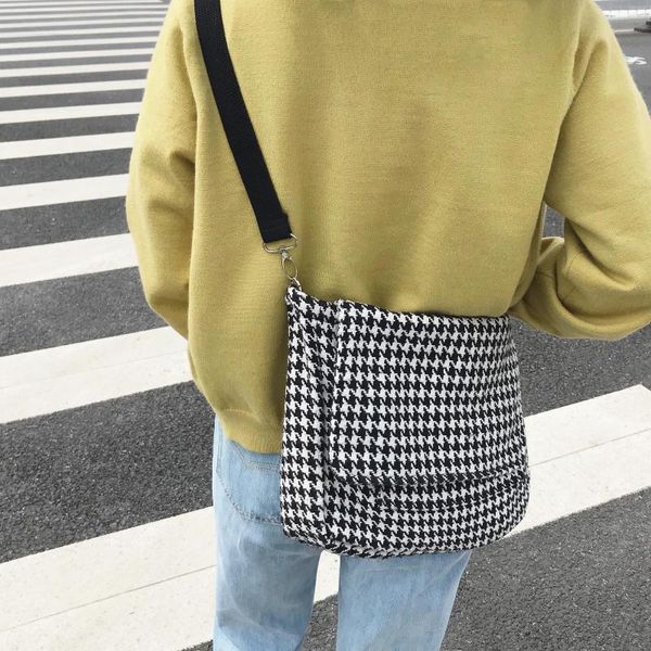 Bolsas de noite Mulheres Houndstooth Messenger Bag Girls Student School Crossbody for Ladies Hand Bolsa de ombro Bange