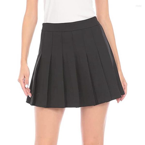Röcke Damen Hohe Taille Falten Tennisrock JK Japan Koreanischer Stil Mini Gothic Y2k Mädchen Kurz Plaid Schwarz