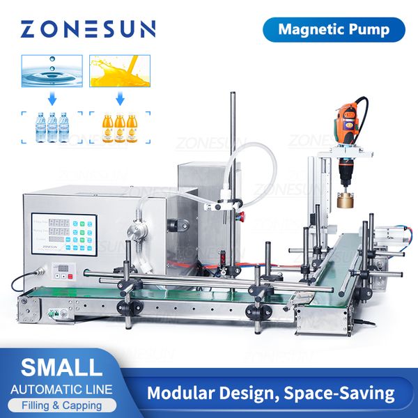 ZONESUN Macchina automatica di riempimento e tappatura Assemblaggio bottiglia Barattolo Acqua Succo Imballaggio Linea di produzione Piccola officina ZS-MPXG1