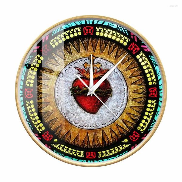 Orologi da parete Cuore Sacro Orologio Silenzioso Senza Ticchettio Per La Chiesa Cattolica Preghiera Croce Corona Di Spine Rose Gesù Cristo Decorazioni Per La Casa