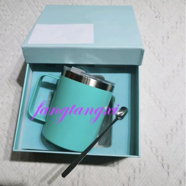 2023 nuevas tazas de café frescas con cuchara de acero inoxidable 201-300ML vaso de agua Hipster Handgrip ECO Friendly cocina comedor Bar tazas de diseño