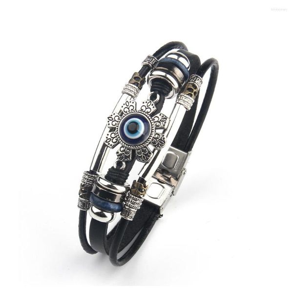 Charm Armbänder 2023 Mode Glamour Schmuck Türkei Blaue Augen Lederarmband Retro Handgemachte Mehrschichtige Manschette für Herrenaccessoires