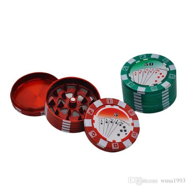 Pipa da fumo Poker Poker Chip dispositivo affumicato tre smerigliatrice metallica da 49 mm di diametro