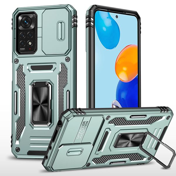 Casos de armadura de nível militar Slide Camera Protection Ring Stand Tampa para Redmi A1 Plus 9A 9C 10A Note 11 11S Xiaomi 11t 12 Poco X4 Pro Google Pixel 7 7A Moto Edge Plus E22 G32