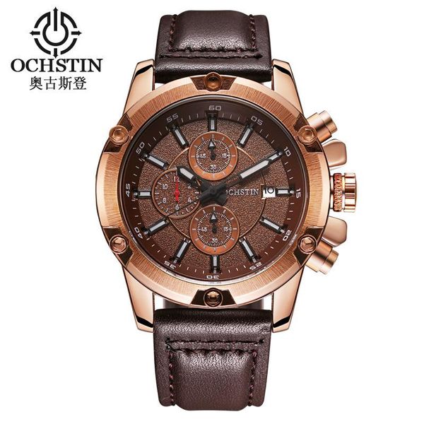 Armbanduhren Ochstin Marke Männer Sport Großes Zifferblatt Quarzuhr Mode Lederband Kalender Chronograph Wasserdichte Leuchtende Armbanduhr