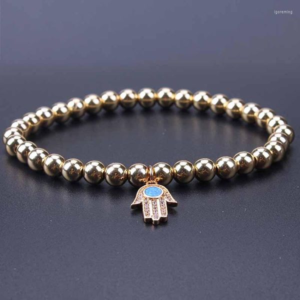 Strang 1pc Feueropal Hamsa Hand Charms Blau Weiß Stein Armbänder Cool Man Casual Armband Trend Männlich Schmuck Zubehör