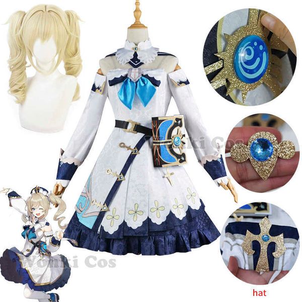 Costumi Anime Gioco Genshin Barbara Cosplay Come Parrucca Bionda Capelli Set Completo Genshin Impact Barbara Abito con Puntelli Libro Z0301