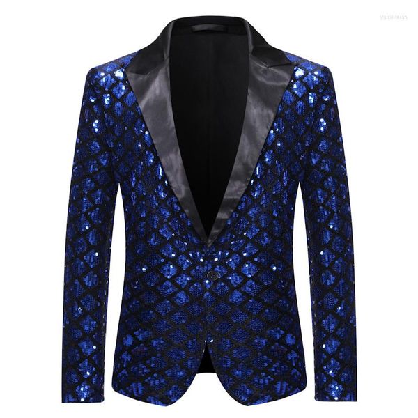 Abiti da uomo Shiny Royal Blue Paillettes Glitter Blazer Uomo Party Wedding Prom Dress Blazer Jacket Mens DJ Nightclub Stage Cantanti Costume Homme