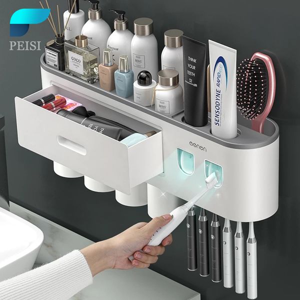 Portaspazzolino PEISI Portaspazzolino multifunzionale Distributore automatico di dentifricio Spremiagrumi Organizzatore Portaoggetti Accessori bagno 230303