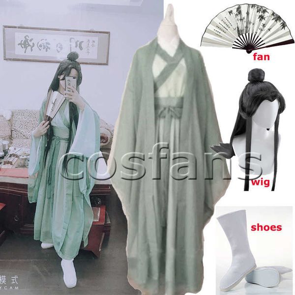 Costumi anime Romanzo cinese The Scum Villains Self Shen QingQiu Cosplay Unisex Hanfu Dress Women Anime Halloween Come Wig Chinese Fan Wig Z0301