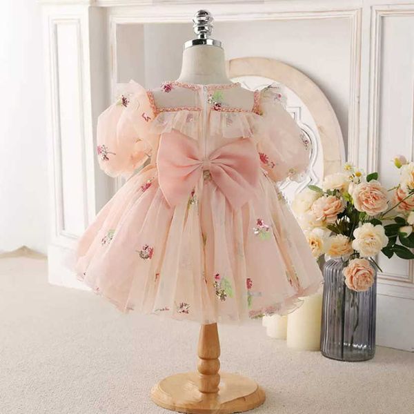 Abiti da ragazza Baby Spanish Lolita Principessa Abito da ballo Paillettes Cuciture a rete Compleanno Battesimo Matrimonio Eid Abiti da ballo per ragazze A2422