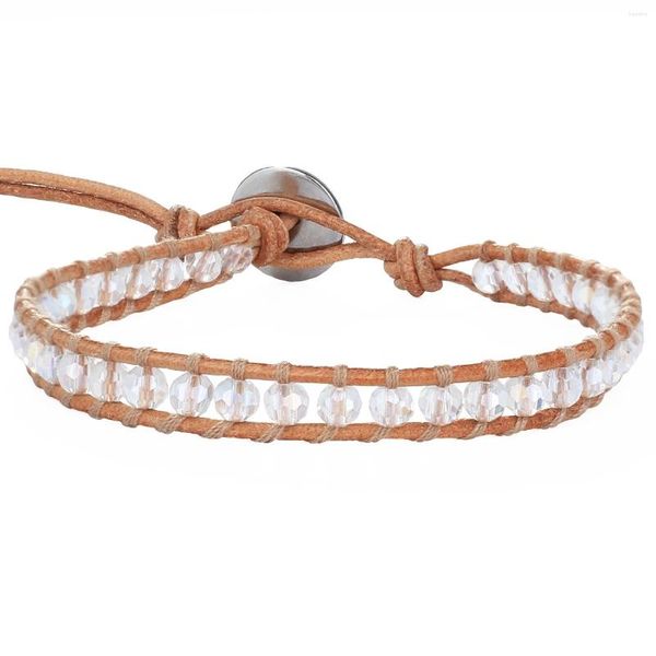Bracelets de charme Kelitch Women Crystal 4mm com miçangas de couro de couro de falha de chapas de couro de mangueira de jóias Acessórios de amizade de jóias