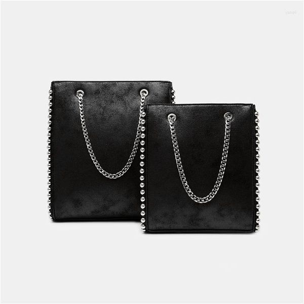 Borse da sera Borsa da donna Rivetto Catena Perline Tote casual Spalla Shopping Design Borse versatili da pendolarismo PU Concise Nero