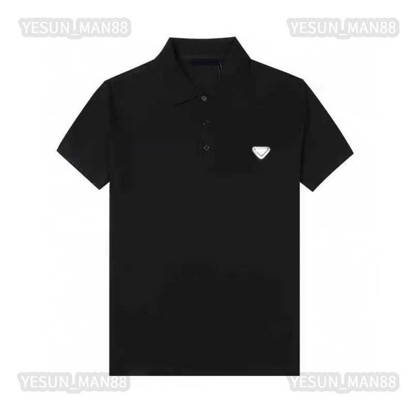 Designer de luxo prads camisa polo clássica camiseta triângulo invertido etiqueta preta impressa masculina e feminina top verão algodão respirável camiseta solta