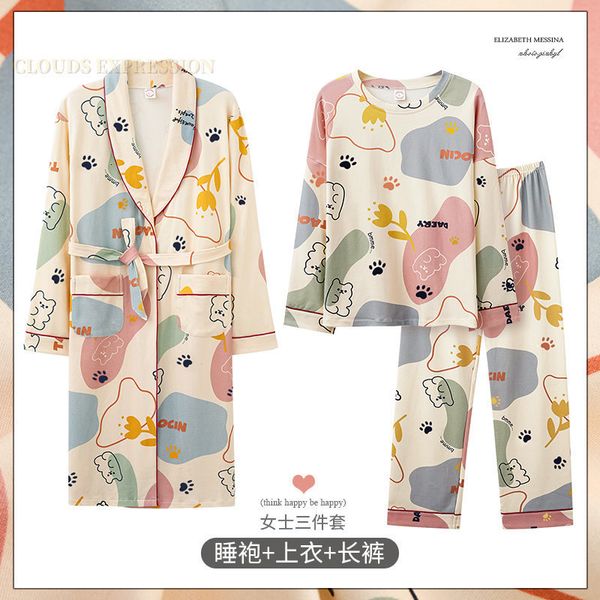 Damen-Nachtwäsche, Frühling und Herbst, elegante Damen-Pyjama-Sets, Pyjamas mit langen Ärmeln, bedruckte Baumwolle, Nachtwäsche, Damen-Pijamas, Homewear, Nachthemd, modisch, 230303