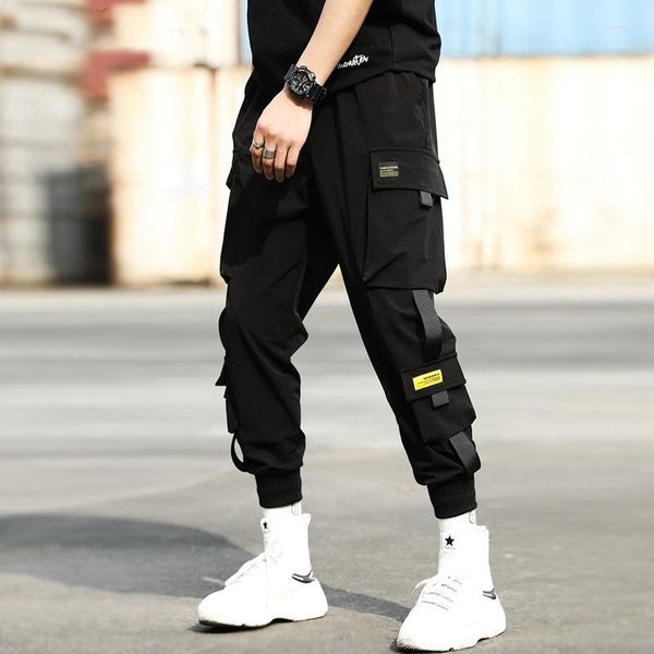 Calça masculina jogging homens japoneses streetwear cargo de hip hop para bolso masculino hit harem primavera verão suportes casuais lápis