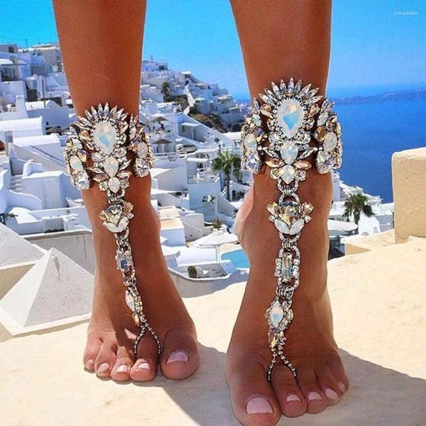 Hame kadınlar rhinestone anklet gümüş kristal yalınayak sandaletler ayak zinciri inci plaj cazibesi mücevher kızları