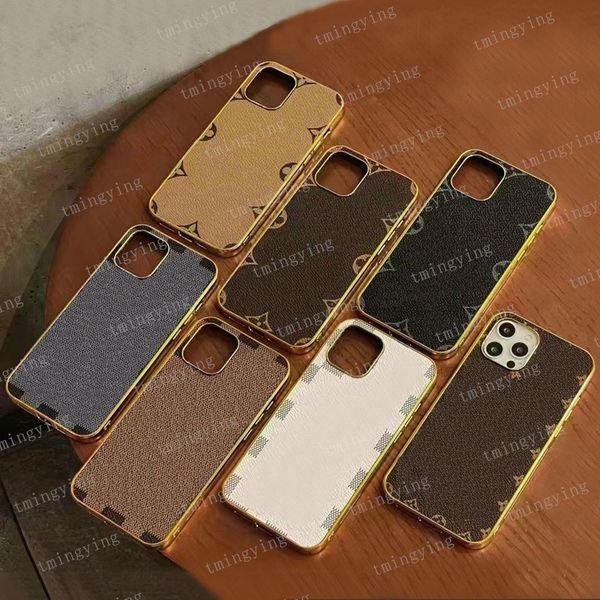 Custodie per telefoni in pelle di design per iPhone 14 Pro Max 13 12 Mini 11 Xs XR X 14Plus Custodia Gold Frame Fashion Stampa floreale Cover posteriore Brand Luxury Mobile Shell